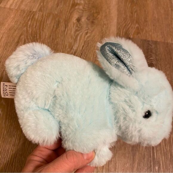 FAO Schwarz Plush Blue Bunny Soft Pastels Rainbow Tail Glitter Ears 8-9” NWOT - Picture 4 of 10
